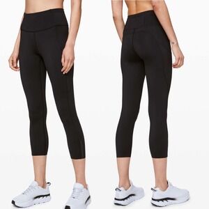 Lululemon Fast and Free Black High Rise Crop‎ 23 Leggings 4 S Athletic